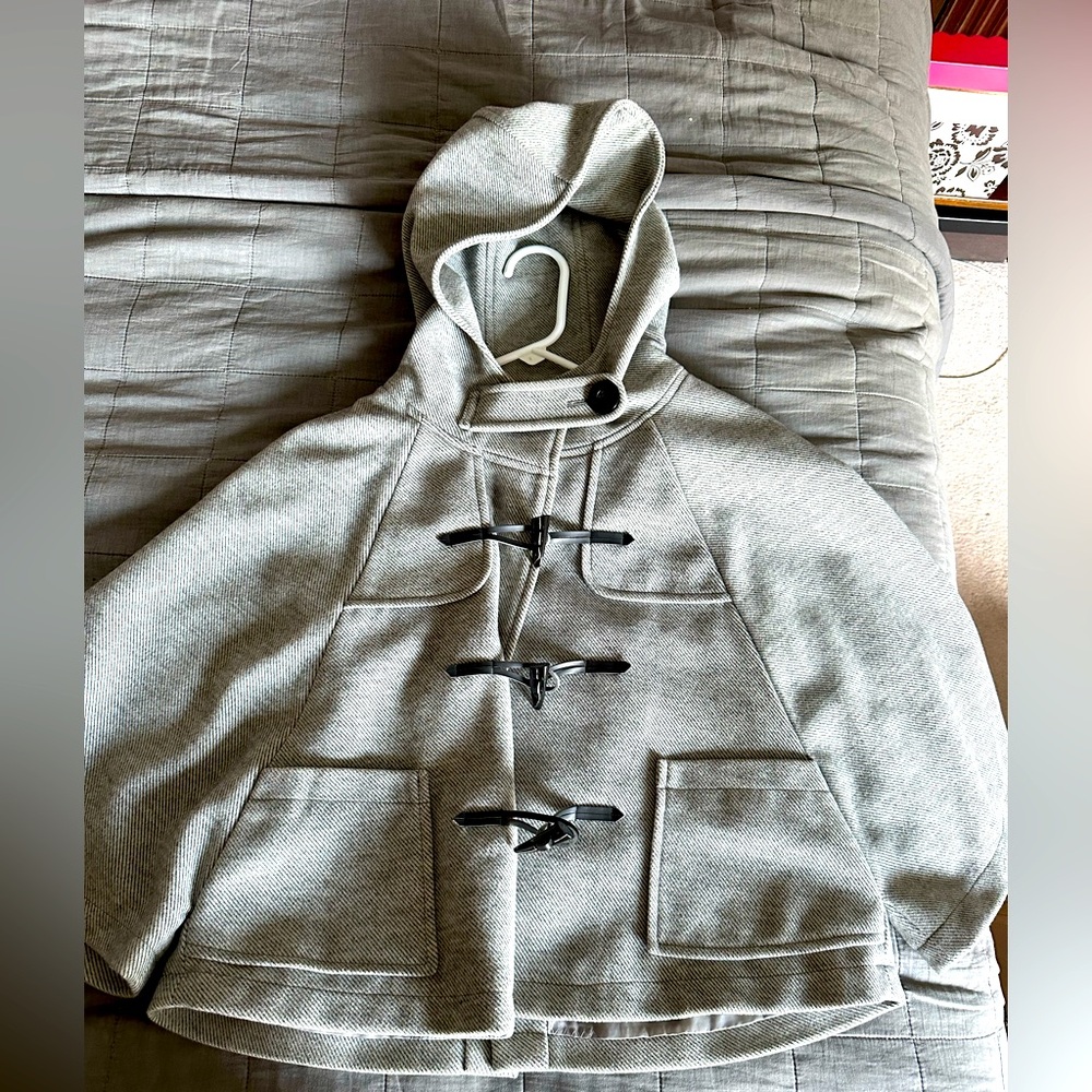 Japanese brand Gray Hooded Toggle Cape/Coat. One size